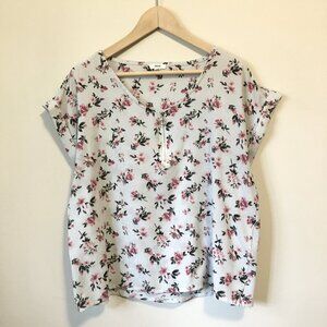 Ardene Grey Ditzy Floral Boxy Top L Large Zipper Collar Rolled Cuff Floral